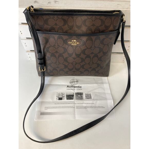 COACH F58297 MEDIUM PVC BROWN SIGNATURE PRINT CROSSBODY BAG - Picture 1 of 16